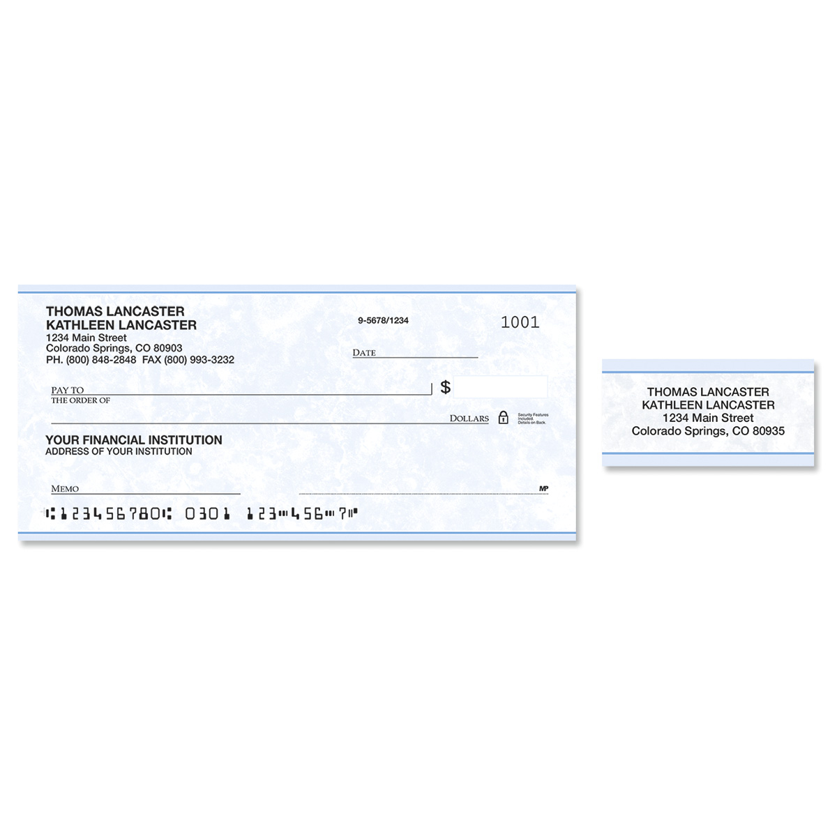 Security Blue Personal Single Checks With Matching Address Labels ...