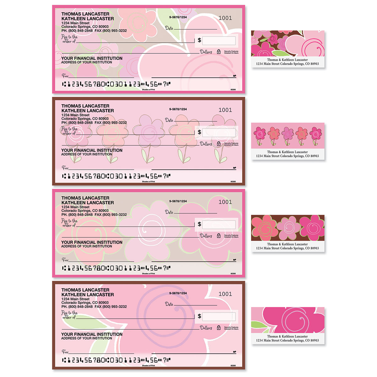 Shades of Pink Personal Single Checks with Matching Address Labels ...