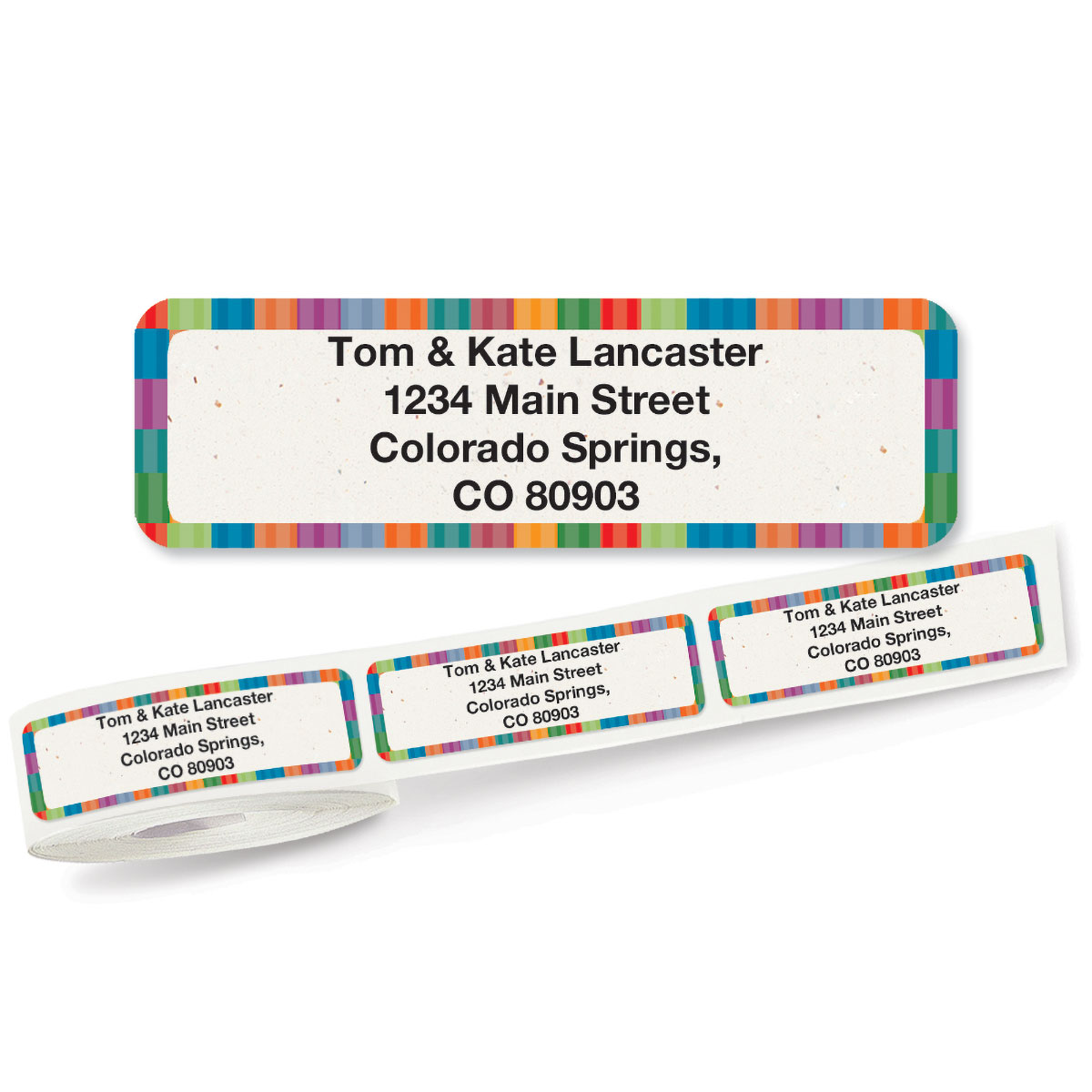 Bright Stripes Rolled Address Labels | Colorful Images