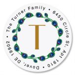 Peacock Luster Initial  Round Address Labels