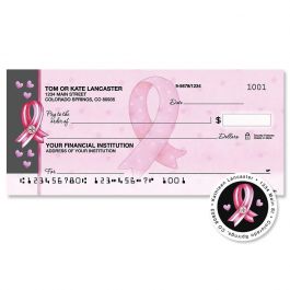Pink Ribbon Personal Single Checks with Matching Address Labels