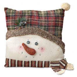 Snowman Holly Pine Christmas Pillow