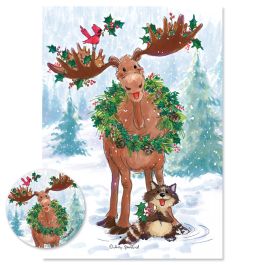 Merry Christmas Moose Christmas Cards -  Personalized