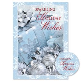 Icy Blue Glamour Christmas Cards -  Personalized