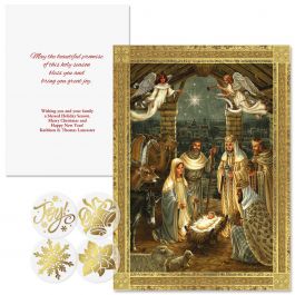 Golden Nativity Foil Christmas Cards | Colorful Images