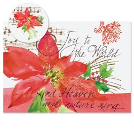 Poinsettia Melody Christmas Cards -  Personalized