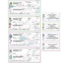 Sketched Flowers Personal Single Checks with Matching Address Labels