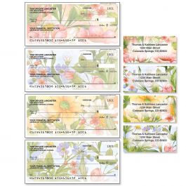 Watercolor Garden Personal Duplicate Checks with Matching Address Labels
