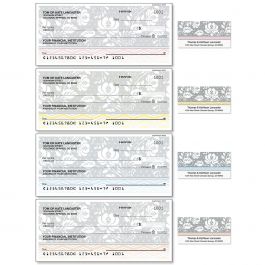 Gray Botanical Personal Duplicate Checks with Matching Address Labels