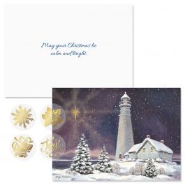 December Light Foil Christmas Cards - Personalized 