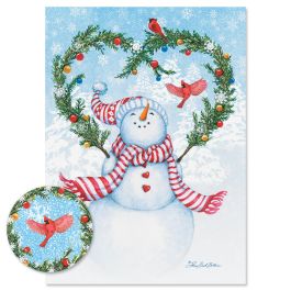 Snowman's Heart Christmas Cards - Personalized