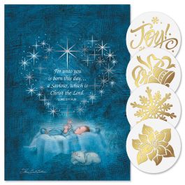 Star Heart Nativity Foil Christmas Cards - Personalized