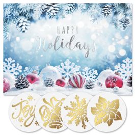 Snowy Fir Foil Christmas Cards - Personalized 