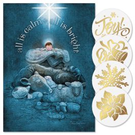 All Is Calm Foil Christmas Cards - Personalized