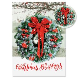Wreath In Snow Christmas Cards - Personalized