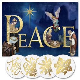 Peace Nativity Foil Christmas Cards - Personalized