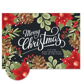 Poinsettia Border Christmas Cards - Personalized