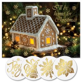 Gingerbread Home Foil Christmas Cards - Personalized