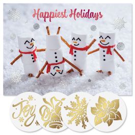 Marshmallow Family Foil Christmas Cards - Personalized