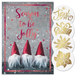 Three Red Gnomes Foil Christmas Cards - Personalized