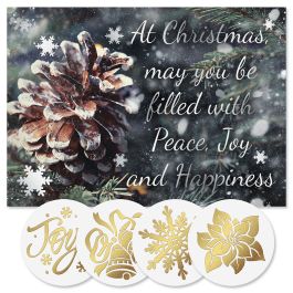 Snowy Pinecone Foil Christmas Cards - Personalized