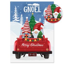 Gnomes in Red Truck Christmas Cards - Personalized