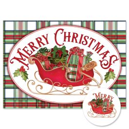 Tartan Christmas Sleigh Christmas Cards - Personalized