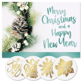 Merry Wreath Tree Foil Christmas Cards - Personalized