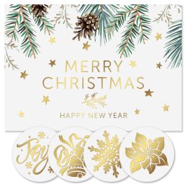 Christmas Pine Foil Christmas Cards - Personalized
