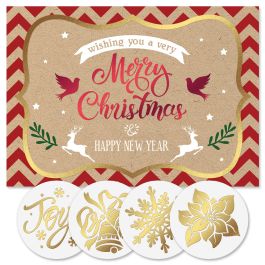 Merry Christmas Kraft Foil Christmas Cards - Personalized