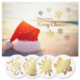 Sandy Santa Foil Christmas Cards - Personalized