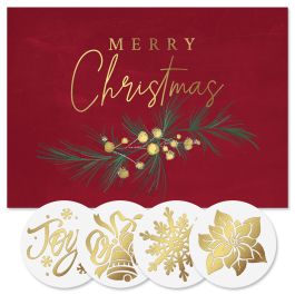 Golden Merry Christmas Foil Christmas Cards - Nonpersonalized