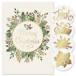 Merry Christmas Wreath Foil Christmas Cards - Personalized