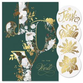 Floral Joy Foil Christmas Cards - Personalized
