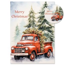 Christmas Red Truck Christmas Cards - Personalized