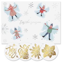 Snow Angels Foil Christmas Cards - Personalized