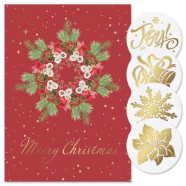 Sparkling Wreath Foil Christmas Cards - Personalized