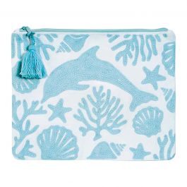 Dolphin At the Shore Embroidered Pouch