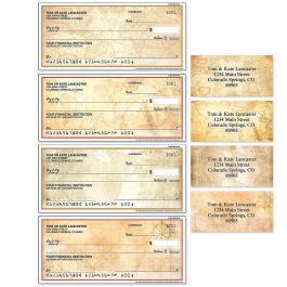 Old World Personal Single Checks with Matching Address Labels