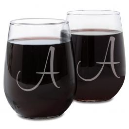 Custom Stemless Wine Glass with Initial