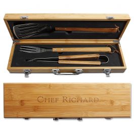 Custom Grill Master Bamboo BBQ Set - With Name