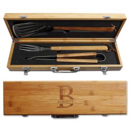 Custom Initial Bamboo BBQ Set - Initial with Name