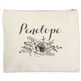 Custom Floral Name Zippered Pouch - Large