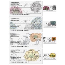 Vintage Botanical Personal Single Checks With Matching Address Labels
