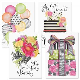 Striped Celebration Birthday Cards - Set 8