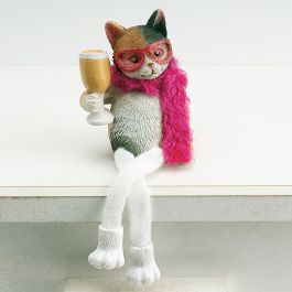 Cat with Wine Pawfectly Chic Cat Shelf Sitter