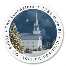 Church at Christmas Round Return Address Labels