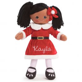 Custom African American Rag Doll in Santa Dress