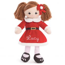 Custom Brunette Rag Doll in Santa Dress