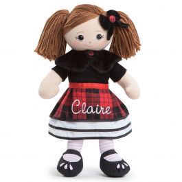 Custom Brunette Rag Doll in Plaid Dress